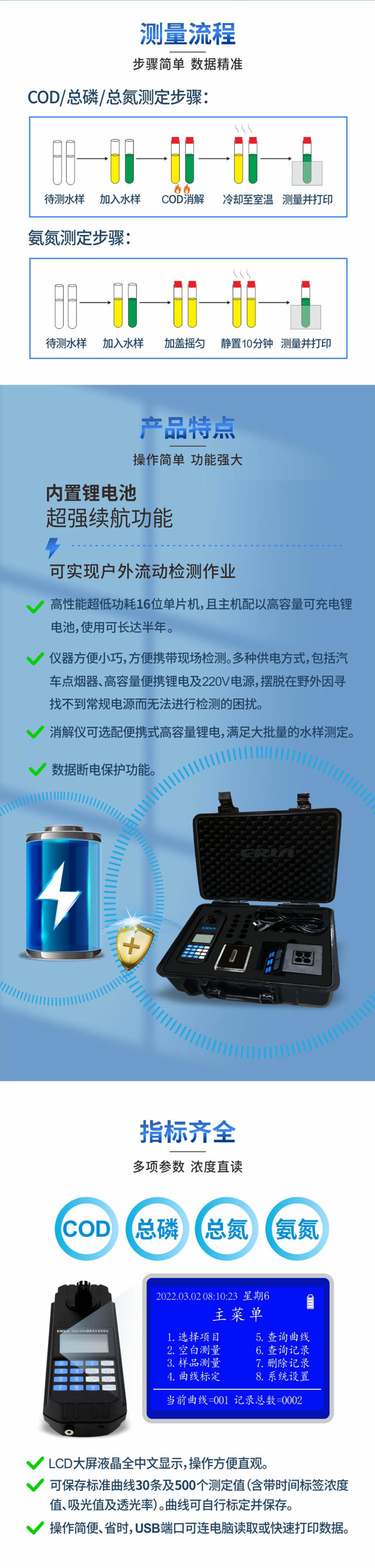 便攜式多參數(shù)COD、氨氮、總磷、總氮水質(zhì)測定儀